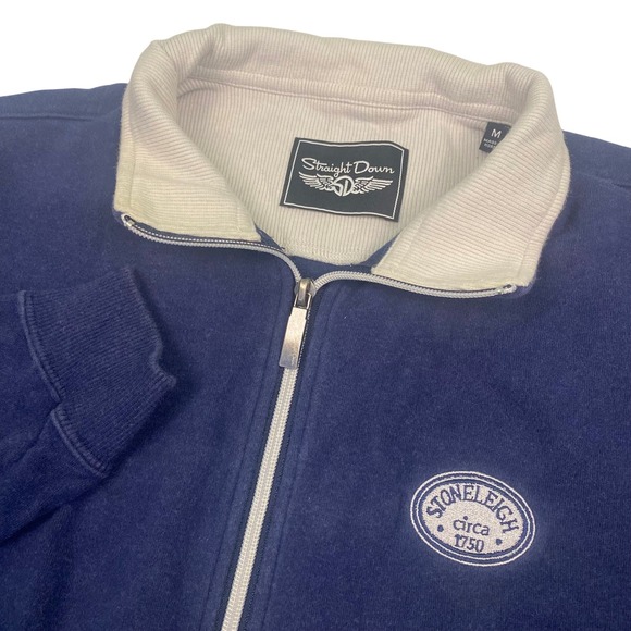 Straight Down Sweatshirt Mens M Blue 1/4 Zip Pullover Stoneleigh Golf Course - Picture 1 of 14